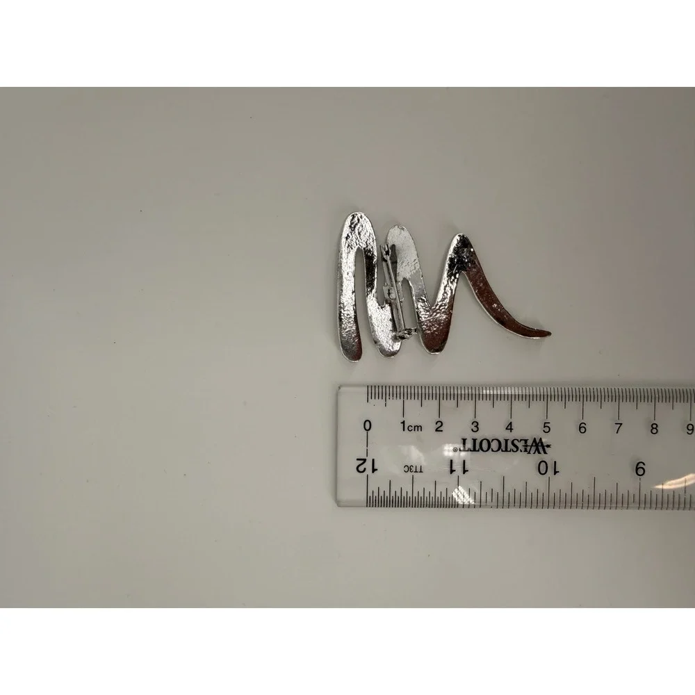 Vintage Silver Tone Abstract Squiggle Wave Brooch Modernist Statement Pin